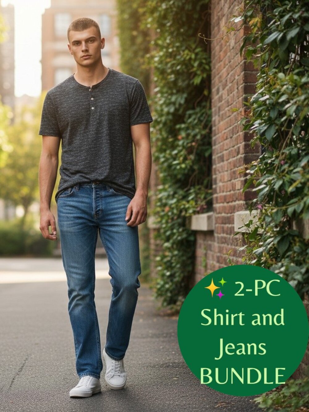 Abercrombie Henley Shirt + Hollister Jeans Men's 2-PC Bundle L 30x32